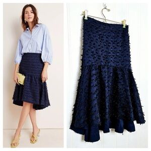 Anthropologie Maeve Miranda Textured Navy Blue Midi Skirt | Size M